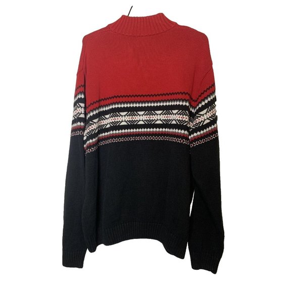 Chaps Sweater Mens XXL Red Black Mock Neck Knitted Long Sleeves Mock Neck - Picture 7 of 10
